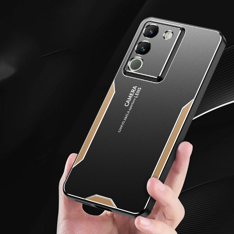 For vivo Y200 (India) 5G PC+TPU+Aluminum Alloy Phone Case Drop Protection Cell Phone Cover - Gold For vivo Y200 (India) 5G PC+TPU+Aluminum Alloy Phone Case Drop Protection Cell Phone Cover - Gold